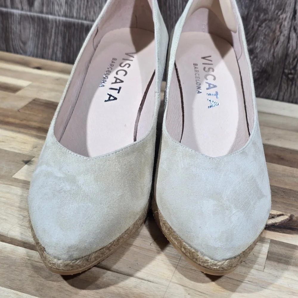 Viscata Barcelona Suede Espadrille Wedge Pumps Beige‎ Made in Spain Size 40